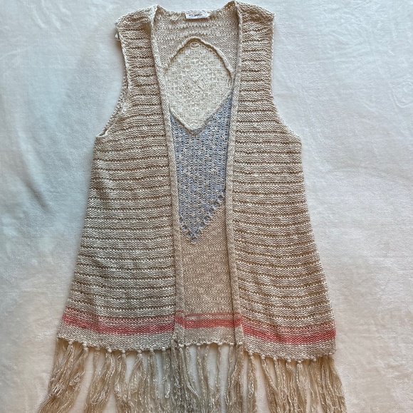 Blu Pepper Womens Boho Knit Cardigan Sweater Vest with Lace Accent Medium - Picture 1 of 8